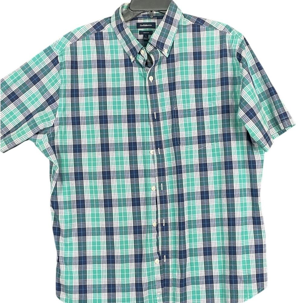 Men's Croft & Barrow classic green plaid SS shirt L size